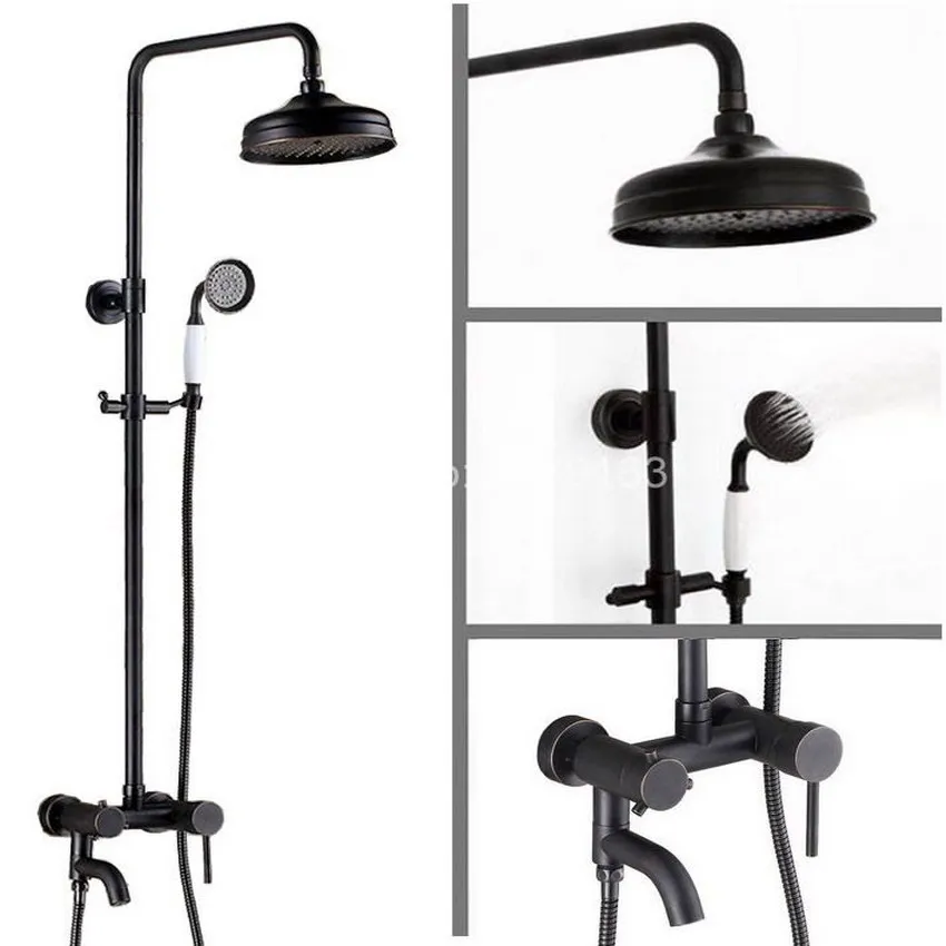 

Black Oil Rubbed Brass Wall Mounted Bathroom Rain Shower Hand Shower Tub Faucet Set Mixer Valve With Hand Shower ars366