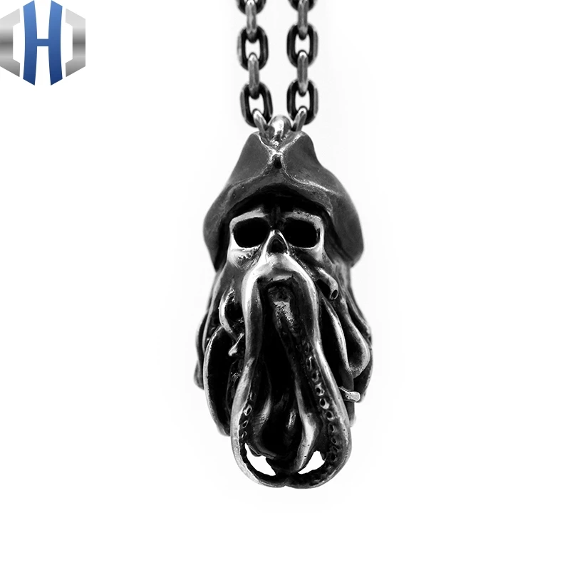 

Original Handmade Silver Caribbean Pirates Octopus Captain David Jones Pendant Punk Necklace