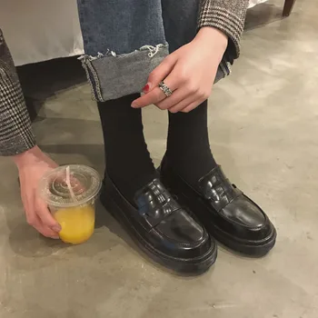 

New Student Korean Version Of The Wild Black Soft Sister Small Shoes British Patent Leather Platform Shoes