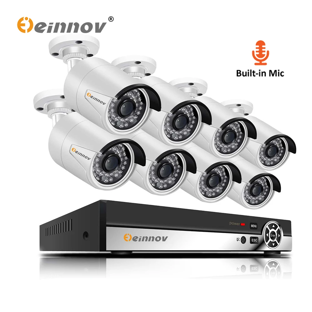 Cheap  Einnov 8CH POE Outdoor Video Surveillance Camera 1440P HD Home Security Camera System CCTV 5MP NVR 