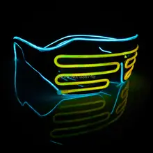 ICE Blue+yellow el glasses El Wire Fashion Neon LED Light Up Shutter Shaped Glow Rave Costume Party DJ Bright SunGlasses