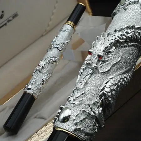 Jinhao 41 серебристо-серая и Золотая шариковая ручка с рисунком дракона