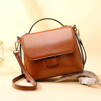 

Korean Style Soft Genuine Leather Women Handbag Solid Color Split Leather Cover Small Flap Bag Shopping Shoulder Crossbody Bags