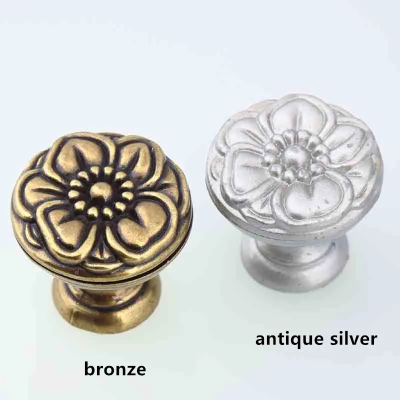 creative vintage bronze flower drawer knobs pull antique silver