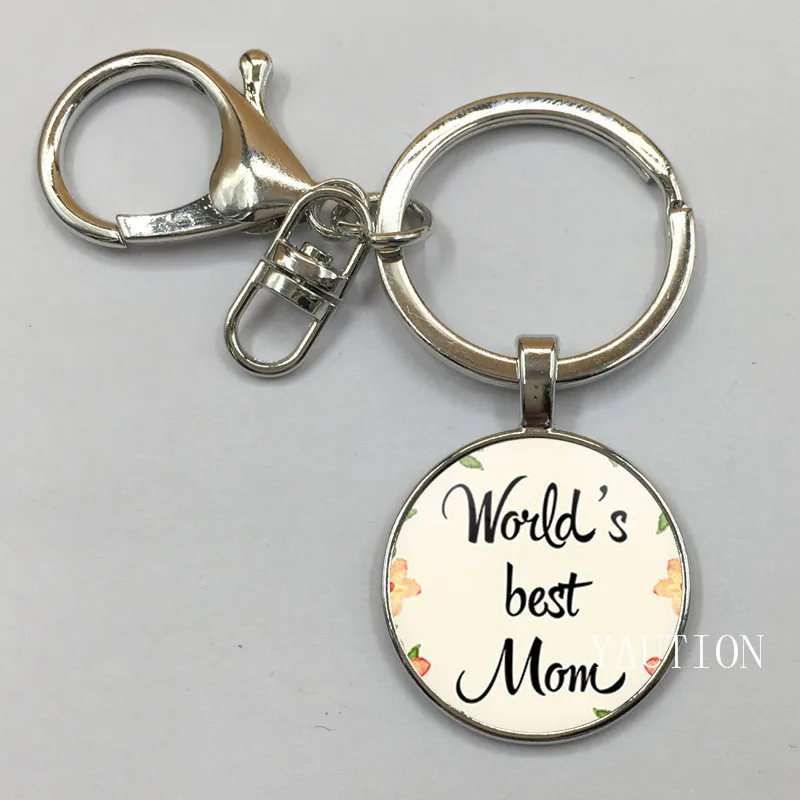 YAUTION Mom Keychain Floral World's Best Mom Keychain Lettering Glass