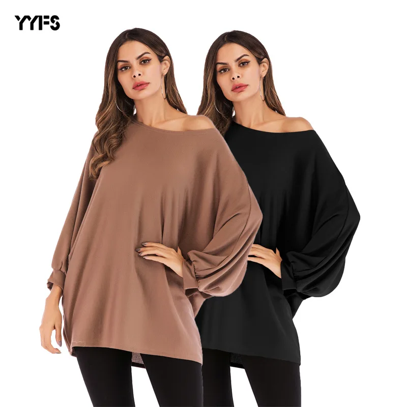 

2019 Women's Loose Large Size T-shirt Sexy Round Neck Bat Sleeve Female Black Top Fashion Commuter Casual Women's Clothing 1005
