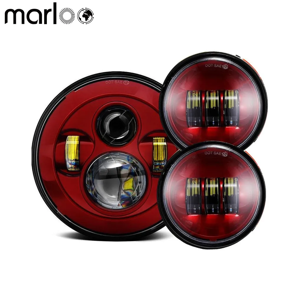 Marloo Оранжевый 7 дюймовый светодиодный светильник с 4," передает туман светильник Набор для мотоциклов - Цвет: Red set