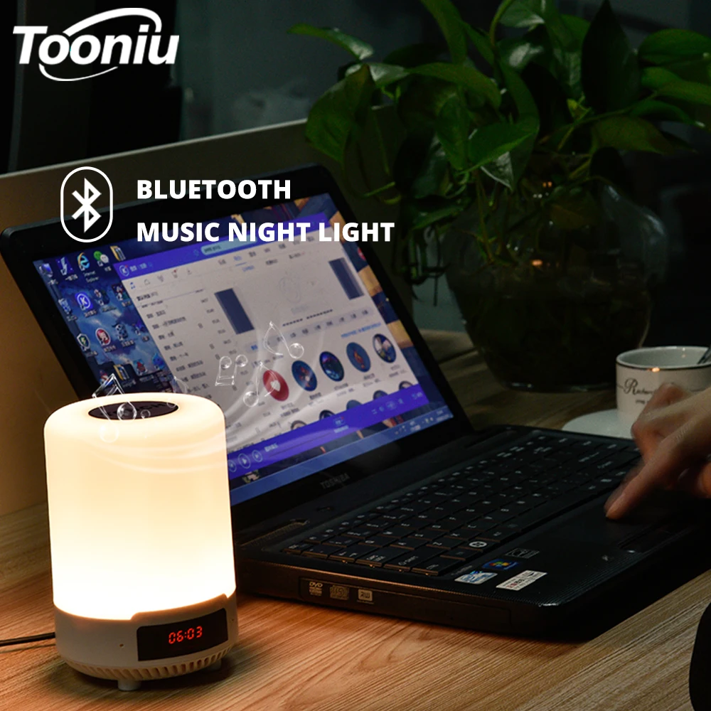 

Rechargeable Colorful LED Night light Bluetooth Speaker Wireless table lamp bedroom bedside lamp can set an alarm