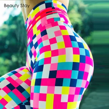 

Beauty Stay Women Leggings Pixel World Printing High Waist Casual Push Up Workout Sexy Slim Quick Drying Ankle-Length Pants