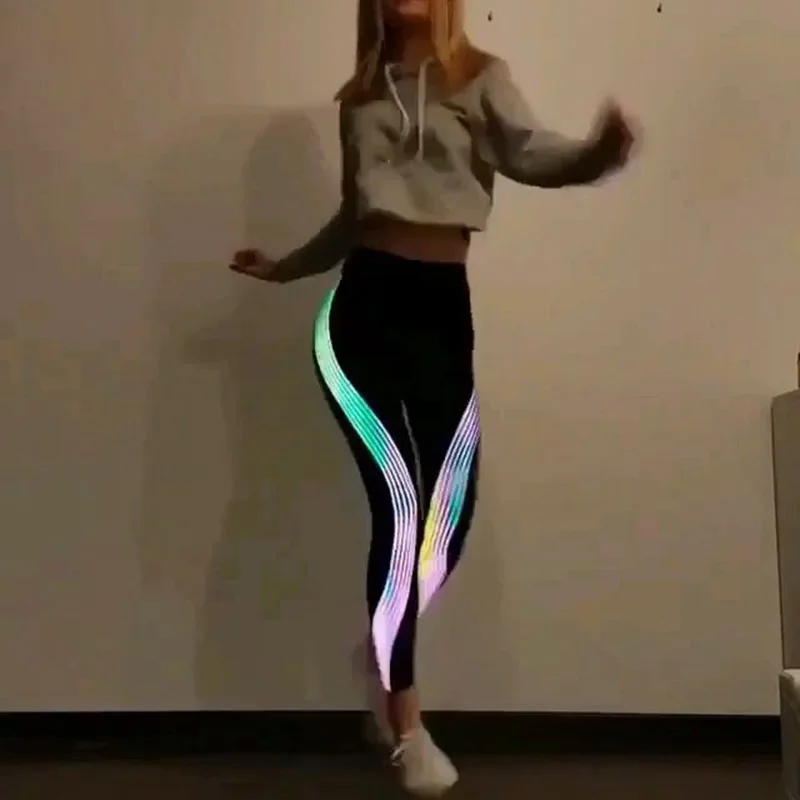 

New luminous side laser stripes, women's dance sports fitness yoga pants.