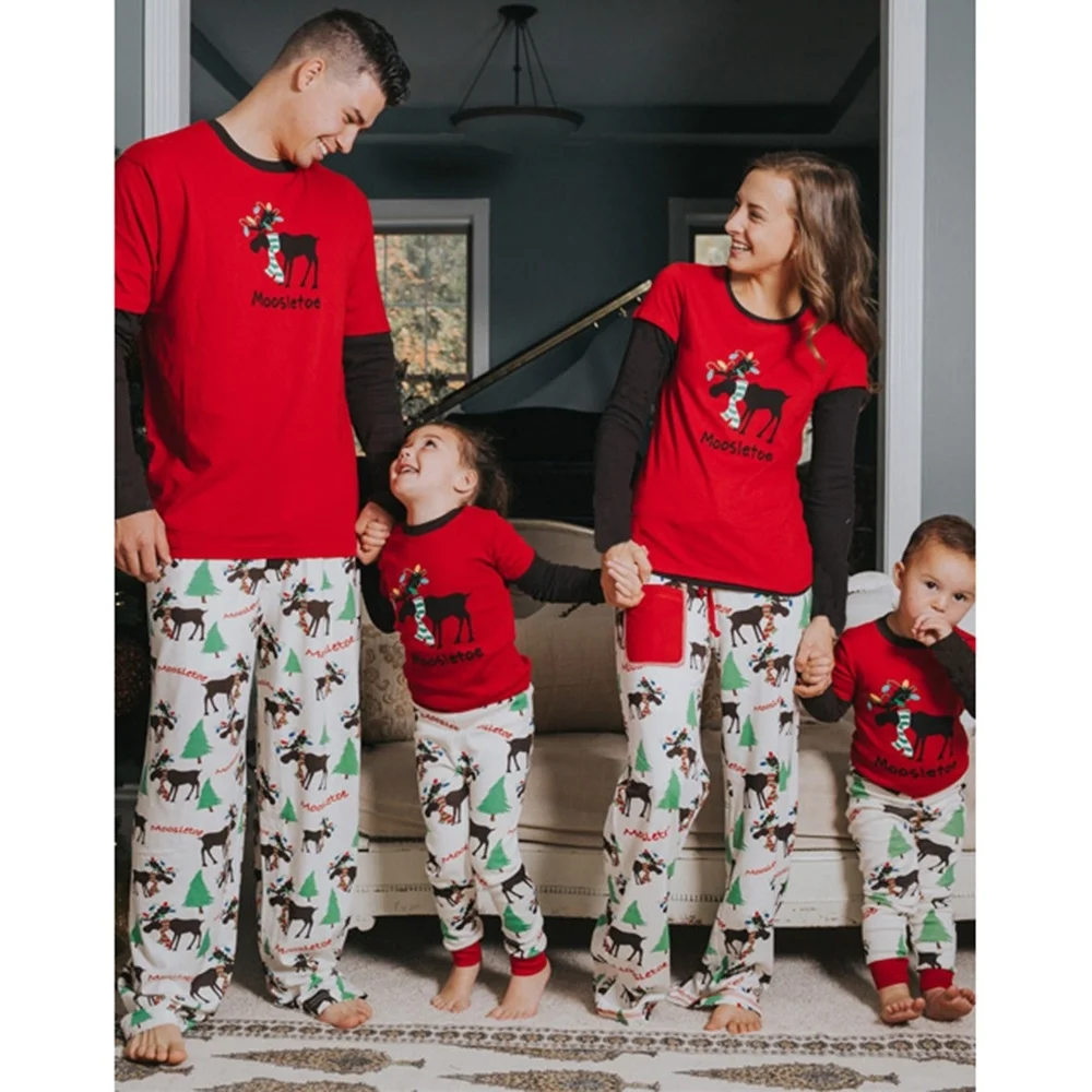 

ZOGAA Family Christmas Pajamas Print Long Sleeve Parent-child Suit Children Sleepwear Mom Dad Baby Set Mommy and Me Clothes