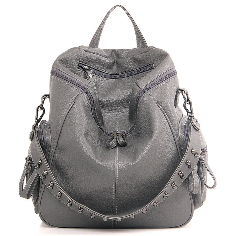 2017 New Fashion Women Leather Backpack Multifunction Designer Softback Backpacks Female Bookbags For Teenage Girls Rivet