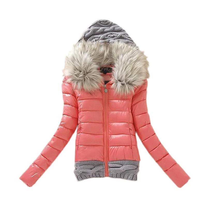 

Patchwork Fur Collar Harajuku Women Parka Winter Short Thicken Parkas Casual Basic Coat Jackets Warm Clothes Casaco Feminino 3XL