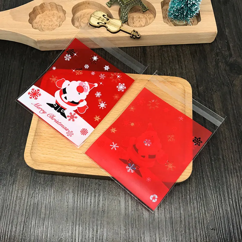

100 pcs/lot Red Santa Claus adhesive bag cookies diy Gift Bags for Christmas Party Candy Food&Handmade soap Packaging bags -072