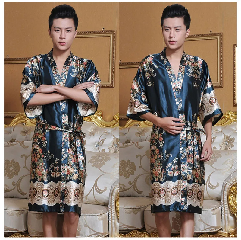  Silk Robes Men Nightgown Dressing Gown  (31)