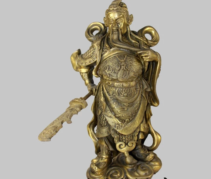 

10''China Warrior Guardian General Guangong Guan Yu Dragon Bronze Statue