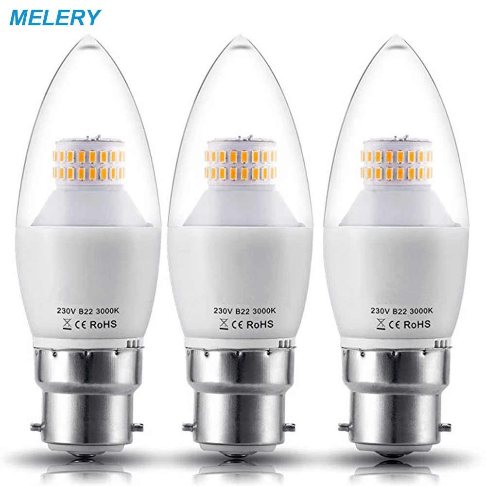 

LED Candle Bulbs Bayonet 6W B22 60W Incandescent Bulb Equivalent 550lm Warm White 3000K/Cold White 6000K LED Bayonet Bulb-3Pack