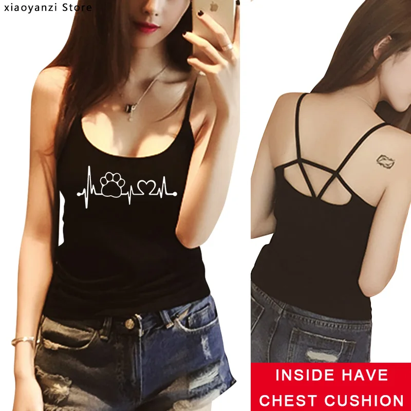 

2019 Summer Women tank top dog paw Printing Casual Female cat students tanks Tops Tee Ladies Casual camisoles Clothing euu547