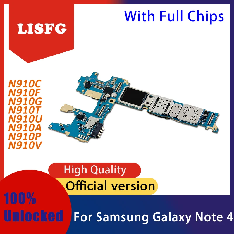 

100% unlocked motherboard for Samsung Galaxy note 4 N910U N910G N910F N910T N910C N910A N910P/N910V 32GB with chips mainboard