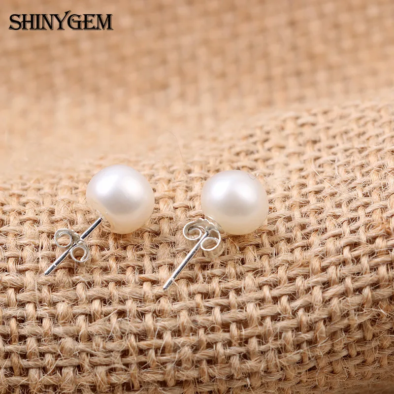 Модные круглые серьги гвоздики ShinyGem из натурального пресноводного жемчуга 7 8 мм