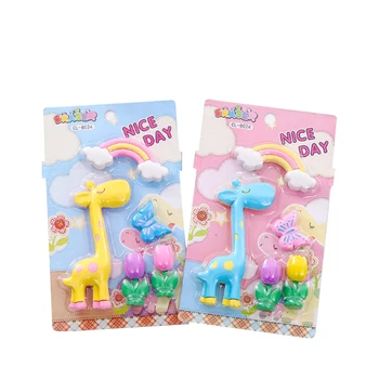 

6packs/lot Kawaii Stationery Eraser Cute Cartoon Card Giraffe Rainbow Korean Eraser School Student Kids Supplies Gift