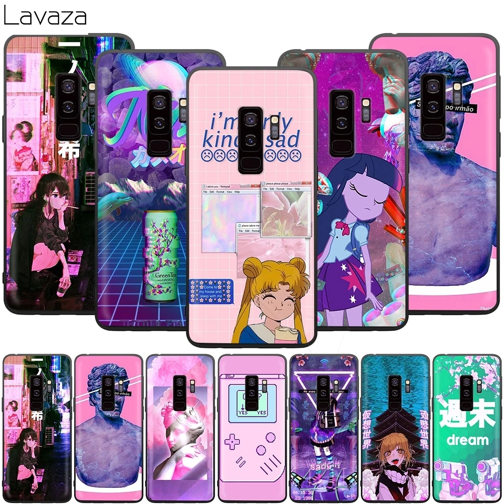 Эстетичный аниме чехол Vaporwave с блестками для Samsung Galaxy J6 A9 A8 A7 A70 A6 A5 A50 A40 A30 A3 A10 A51 A71 A81