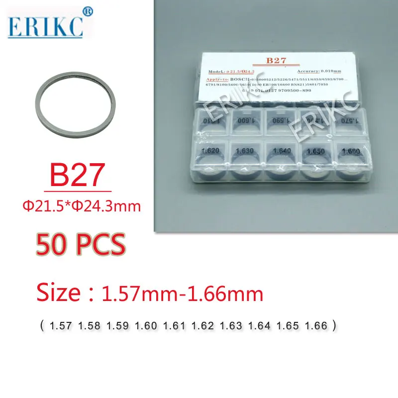

50pcs Adjusting Shim B27 Common Rail Injector Adjustment Shim B27 Gasket Washer Size: 1.57-1.66mm for DENSO Injectors