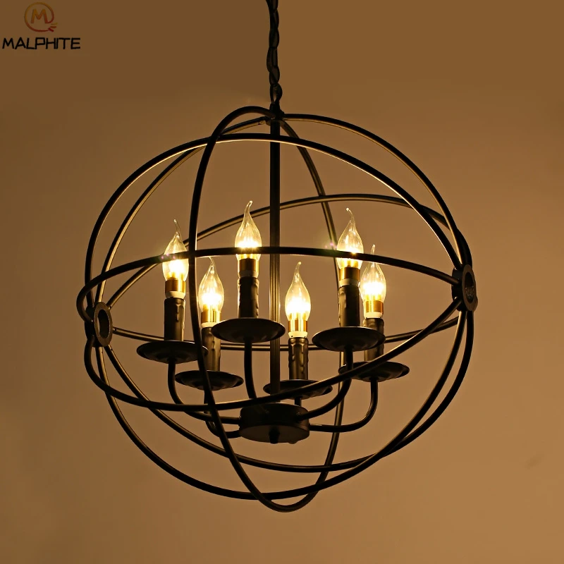  Modern Industrial LED Chandelier Lighting Metal Globe Hanging lampadari lamp Vintage Ball Cage deco - 32891057257