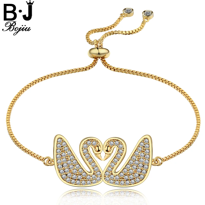 

Bojiu Mandarin Duck Snake Chain Bracelets For Women Rose Gold Silver Black Crystal Women Bracelet Pendant Adjustable Size BC86