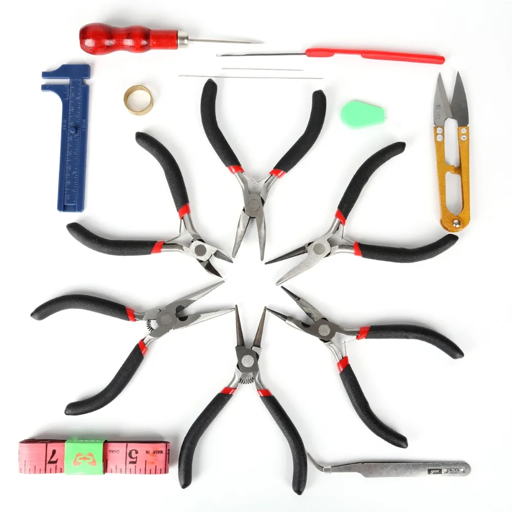 

16pcs/Set Jewelry Beading Needle Ruller Scissors Tweezer Crimper Plier Tool For DIY Jewelry Making Tools Equipments