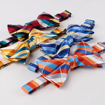 

TagerWilen Colorful Polyester Silk Bow Tie Striped Bowtie Handmade New Design Bowknot Ties For Wedding Groom For Men T-89