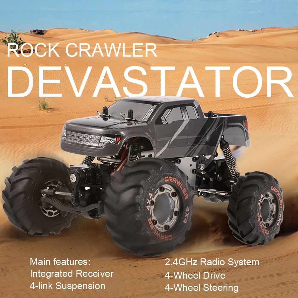 

HBX 2098B RC Car 1/24 2.4GHz 4WD 4WS Devastator Rock Crawler RTR with Double Servo Off-road RC Car