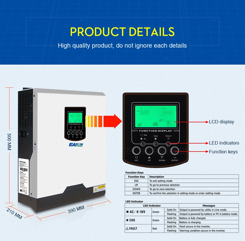 EASUN POWER 5000W Solar Inverter 60A MPPT 48V 220V Off Grid Inverter 5Kva Hybrid Inverter Pure Sine Wave Inverter 60A AC Charge_11