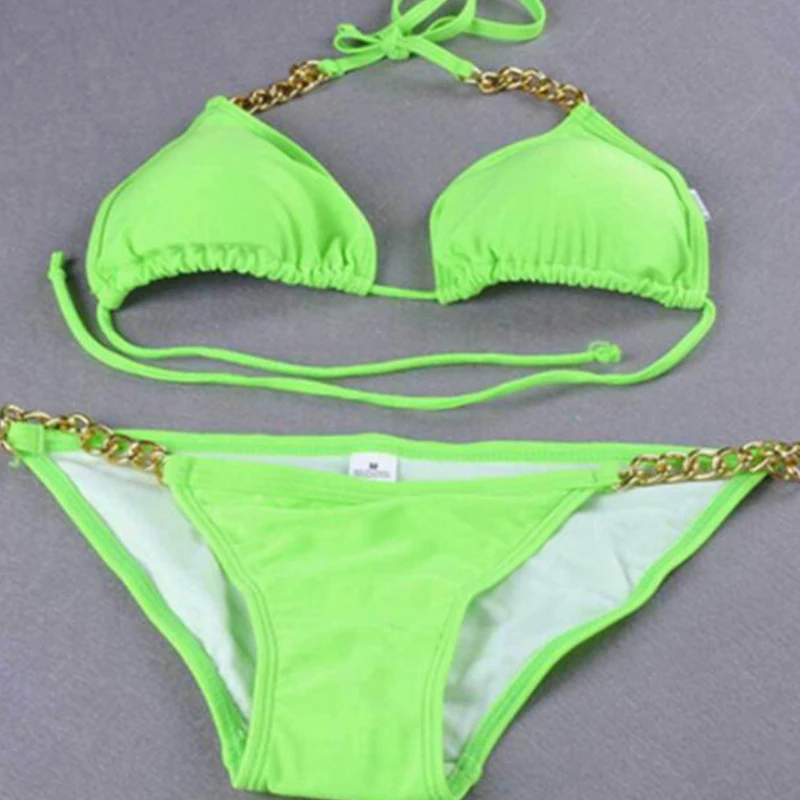 Buy Women's Sexy triangle Halter Solid Green Chains