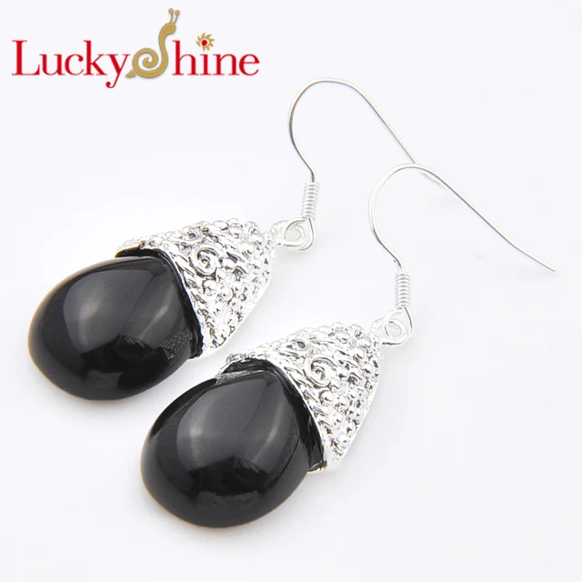 Promotion Luckyshine Antqiue Fire Black Created Onyx Silver Pated Promotion Luckyshine Antqiue Fire Black Created Onyx Silver Pated Holiday Wedding Drop Earrings Russia Usa Australia
