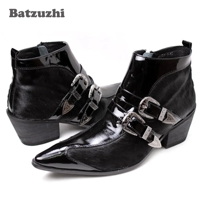 Batzuzhi/модные зимние мужские ботинки с острым носком Красивые короткие кожаные