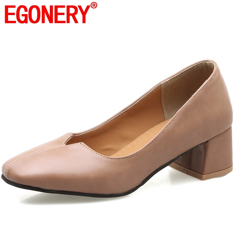 

EGONERY neutral style mary janes pumps footwear concise soft leather reduce the pressure of foot woman shoes large size 32-43