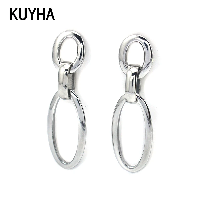 Роскошные Двойной овальной длинные Серьги-гвоздики для Для женщин Серебряный Нержавеющая сталь модные блестящие женские красивые украшения