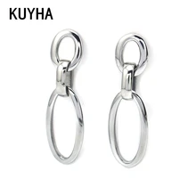 Роскошные Двойной овальной длинные Серьги-гвоздики для Для женщин Серебряный Нержавеющая сталь модные блестящие женские красивые украшения