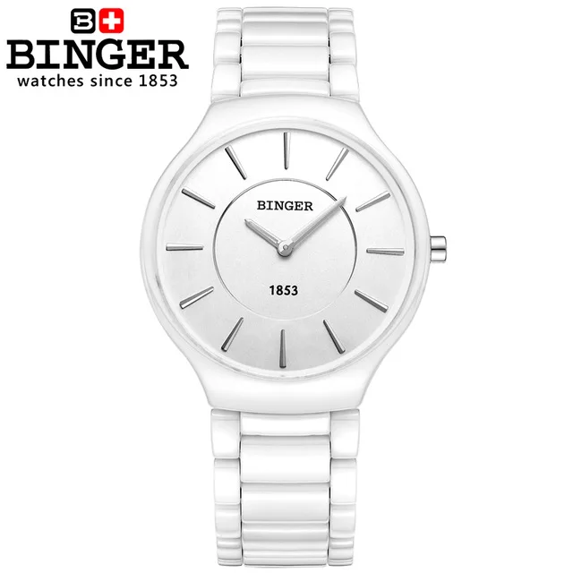 Switzerland BINGER Luxury Brand Wristwatches White Ceramic Quartz Women's Watch Lovers Style Sapphire Waterproof Watches Women - Цвет: Men 38mm