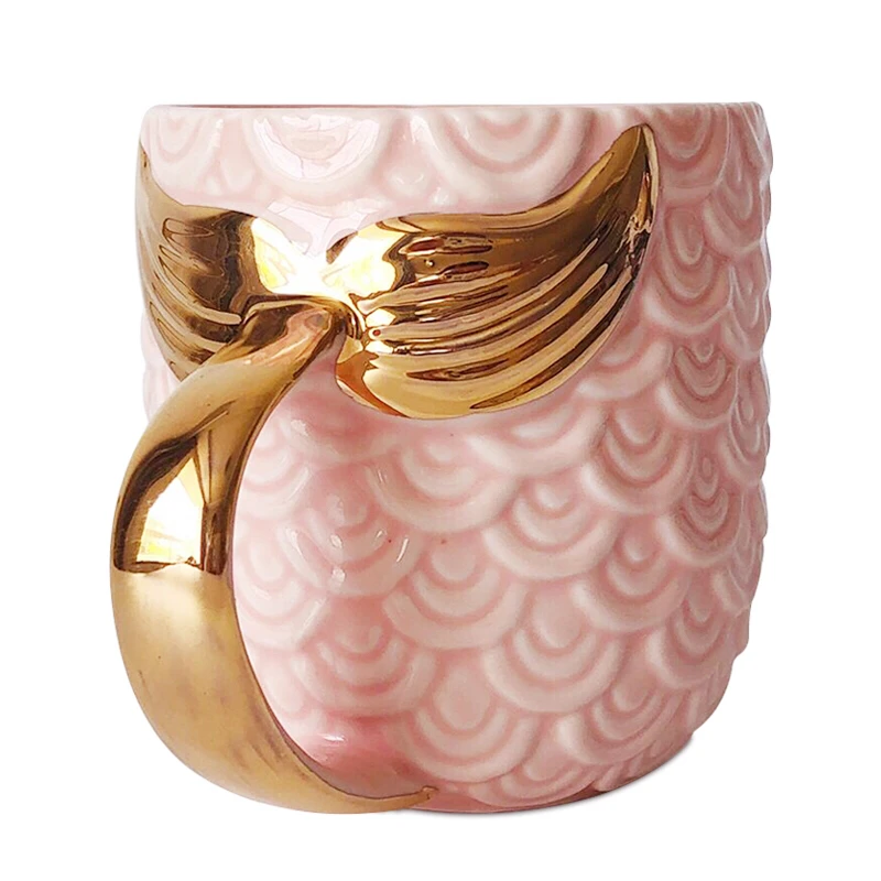 

Pearl glaze Mug golden mermaid tail Cup 420ml Ceramic water cup drinkware tea cup juice Milk Mug vase makeup bucket storage Cup