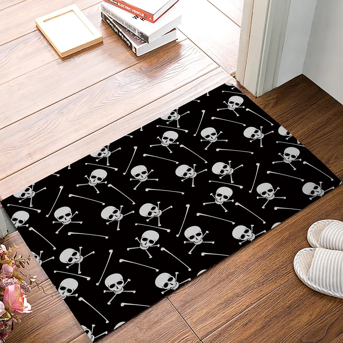 Black And White Skull Door Mats Kitchen Floor Bath Entrance Rug Mat Absorbent Indoor Bathroom Decor Doormats Rubber | Дом и сад