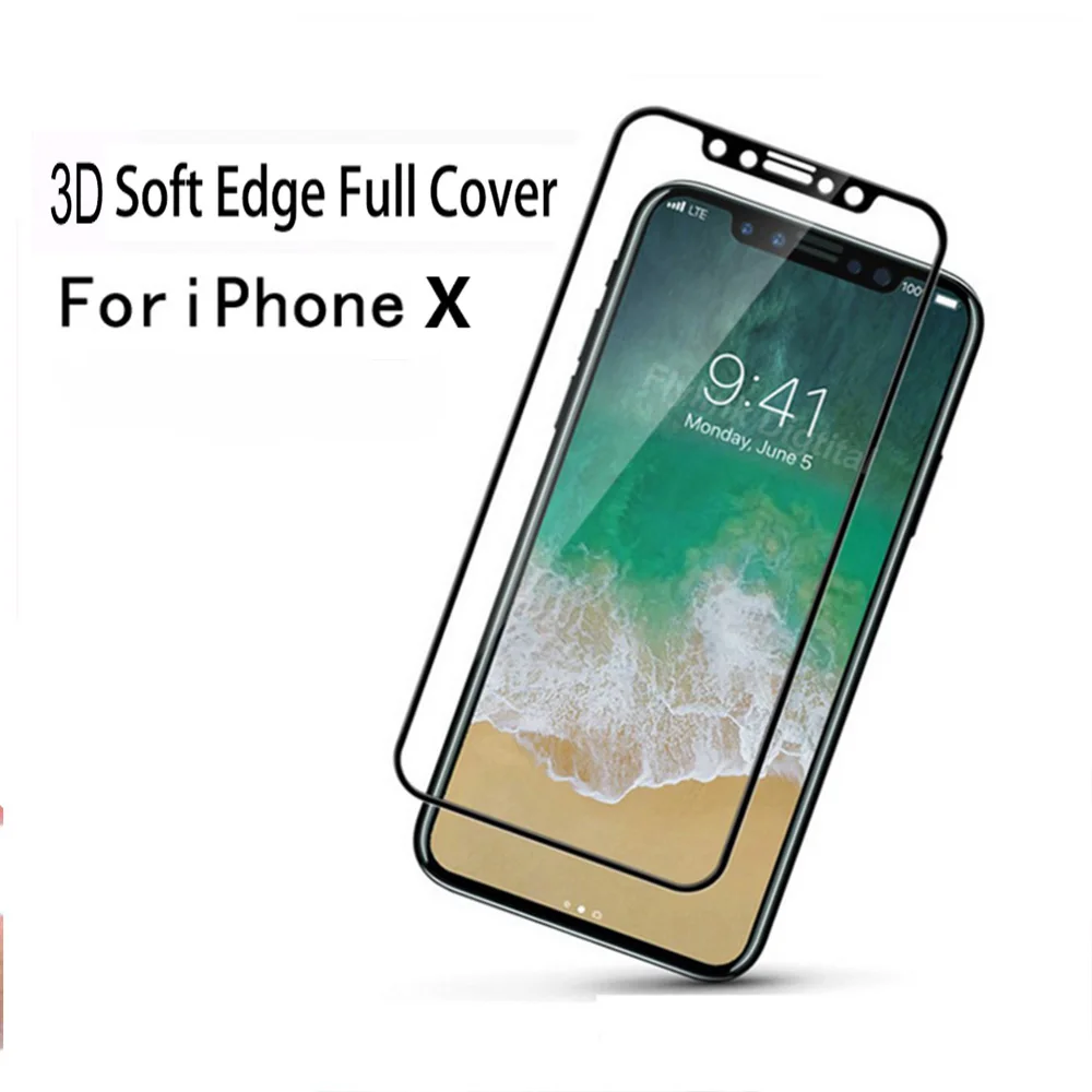 

3D Curved Edge Full Cover Screen Protector For iPhone X 7 6S 8 Tempered Glass On The For iPhone 6 s 7 Plus Protective Glass Film