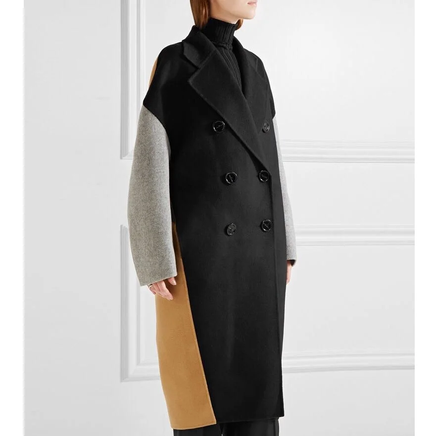 

Fashion Brand Classic Woolen Coat Women Patchwork loose Jacket Women Long Double Breasted Outerwear manteau femme abrigos mujer