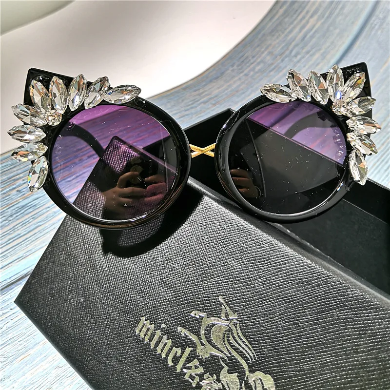 Винтажные дизайнерские женские солнцезащитные очки с котом женские очки со стразами черные блестящие солнцезащитные очки для вечеринок UV400 FML