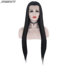 JOY& BEAUTY, черный парик на кружеве, 28 дюймов, длинный прямой, без клея, жаропрочное волокно, женский парик, синтетический парик на кружеве