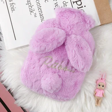 Милый мультяшный портативный плюшевый кролик, игрушка для рук, согревающая бутылка, карман для рук, для ног, для впрыска горячей воды, домашние теплые товары LF316 - Цвет: purple 350ML