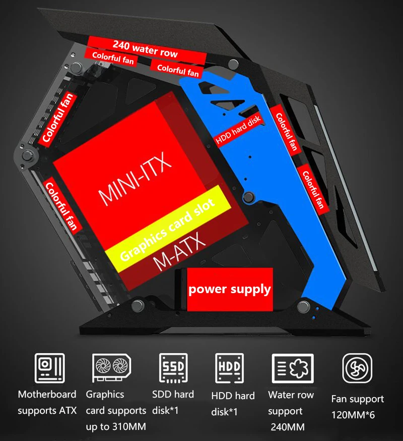 222*500*585 мм водяное охлаждение игровое шасси специальная форма RGB PC Mainframe боковой прозрачный чехол gamer gabinete computador