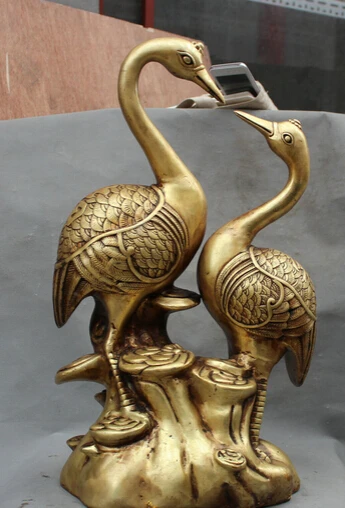 

JP S61 22" Chinese Fengshui Brass red-crowned crane man and wife conjugal love Statue B0403