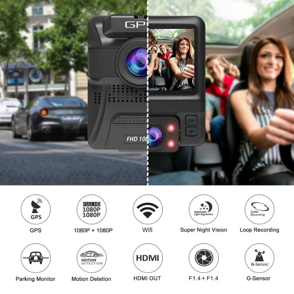 Conkim Новый GS66 Автомобильный видеорегистратор с 2 камерами 1080P Full HD Wifi GPS Novatek DVR